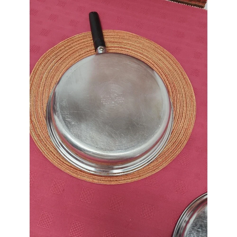 Vintage Ecko Flint Stainless Sterl 11 Inch Frying Pan W Radiant Heat Core 1950s